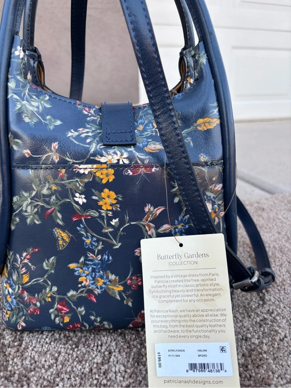 NWT Patricia Nash Navy Floral Leather Shoulder Bag.Halina style